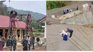 Progres Pembangunan Jembatan Gantung Garuda di Sungai Tripe Gayo Lues