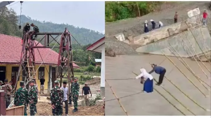 Progres Pembangunan Jembatan Gantung Garuda di Sungai Tripe Gayo Lues